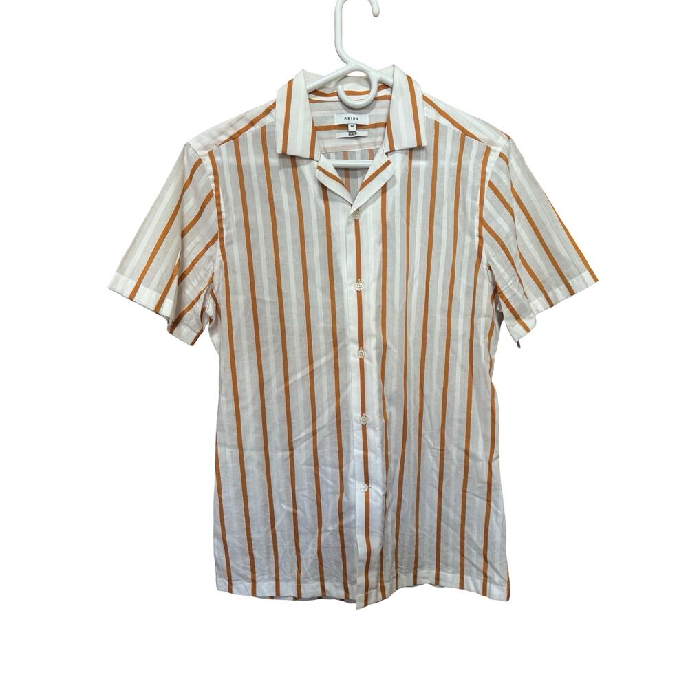 Reiss White and Orange Vertical Stripe Short Sleeve Shirt
